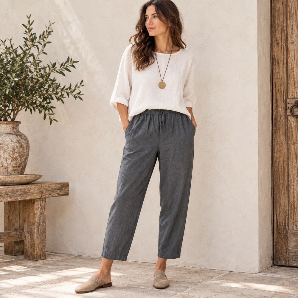 Eileen Fisher Pants Womens M Gray Organic Cotton Pull On Office Casual